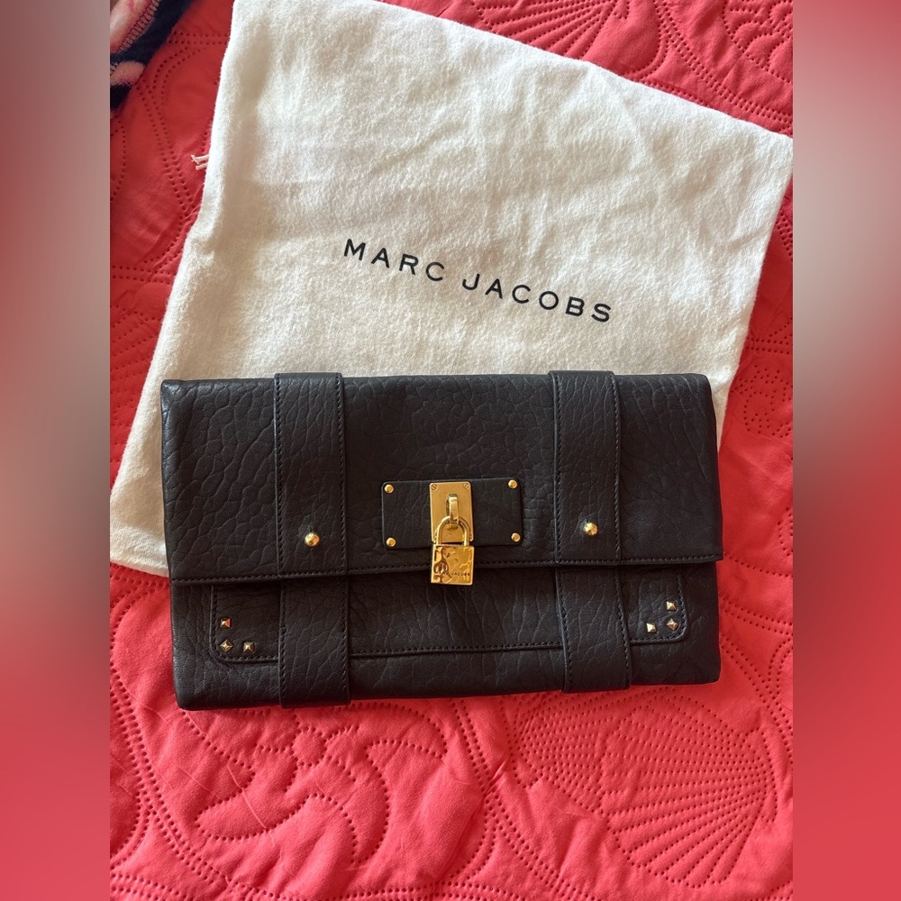 Marc Jacobs Black Clutch with Gold Hardware